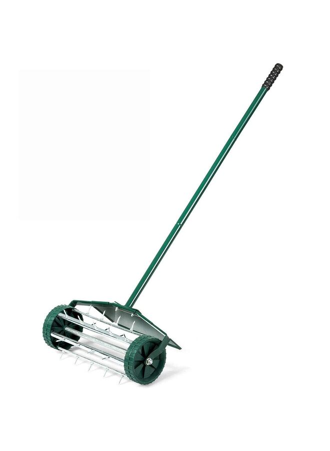 Rolling Lawn Aerator, 18-Inch Garden Yard Rotary Push Tine Heavy Duty Spike Soil Aeration, Manual Lawn Aeration Tool 41-Inch Handle - Image 1