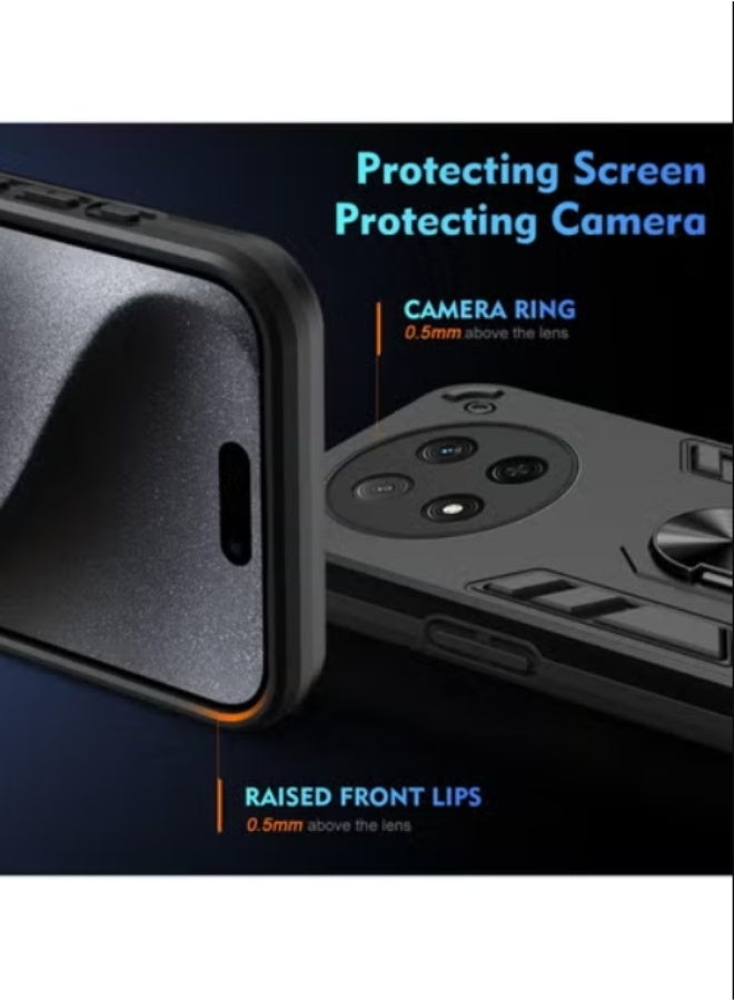 Honor X9c 5G Case Cover with  Kickstand ,Kickstand Shell Back Cover Scratch-Resistant Shock-Absorbing Protector Accessories, Kickstand Stand Magnetic Car Ring Holder Protection (Black) - Image 5