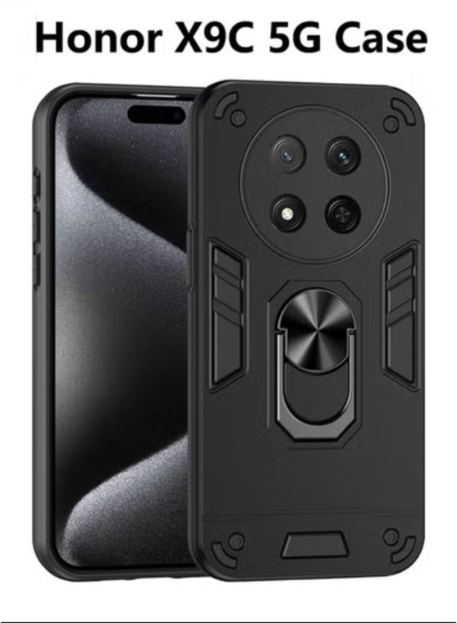 Honor X9c 5G Case Cover with  Kickstand ,Kickstand Shell Back Cover Scratch-Resistant Shock-Absorbing Protector Accessories, Kickstand Stand Magnetic Car Ring Holder Protection (Black) - Image 1