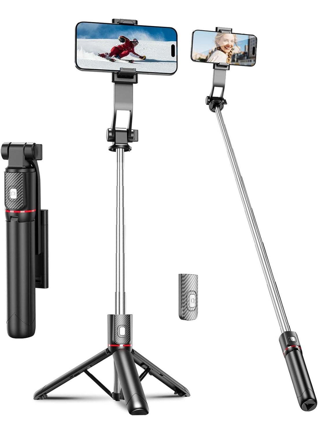 62'' Selfie Stick Tripod, Cell Phone Tripod with Integrated Wireless Remote, Portable Selfie Stick for iPhone Video Recording, Lightweight Extendable Phone Stand for iPhone Android