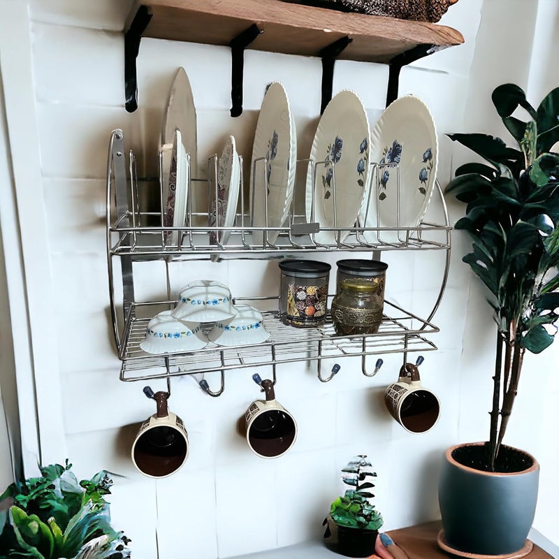 dignity رف مطبخ متعدد الاستخدامات من الفولاذ المقاوم للصدأ مثبت على الحائط، حامل أطباق، حامل أدوات المائدة، لون فضي - Image 4