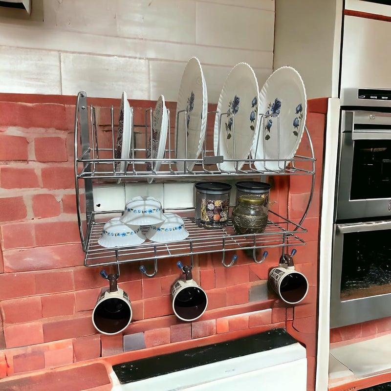 dignity رف مطبخ متعدد الاستخدامات من الفولاذ المقاوم للصدأ مثبت على الحائط، حامل أطباق، حامل أدوات المائدة، لون فضي - Image 3