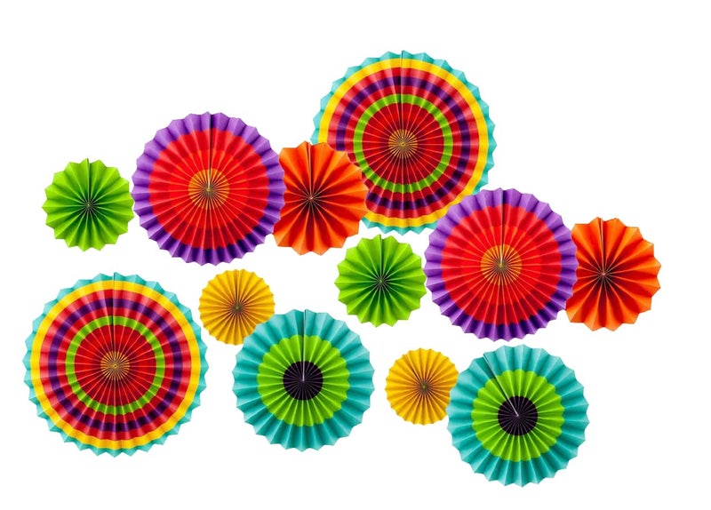 3A Featuretail Decorative Paper Fan Set for Birthday/Anniversary/Baby Shower/Backdrop Decoration and Paper Fan Craft (Set of 12pc, Multicolort) - Image 1