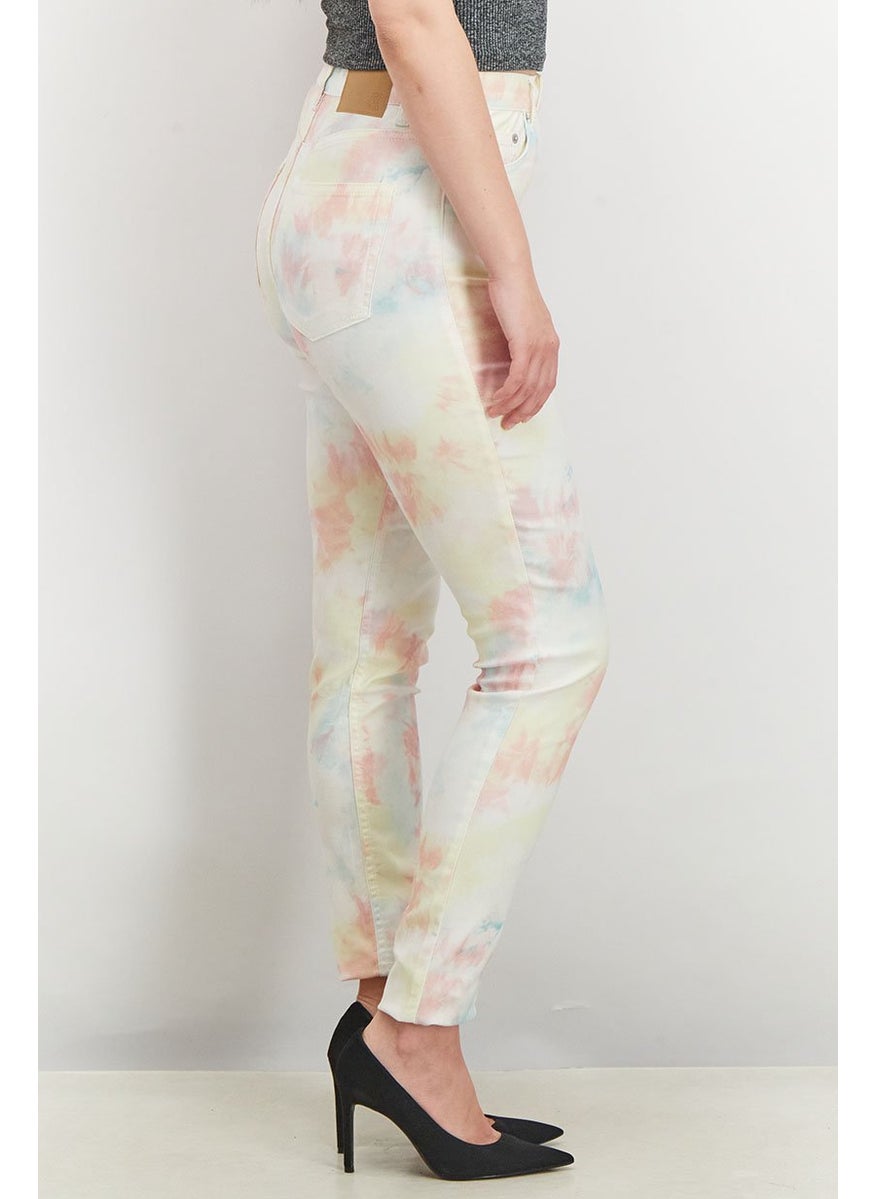 French Connection - Women Skinny Tie Dye Jeans, Yellow and Pink - Image 1