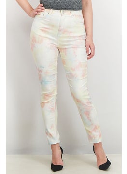 Women Skinny Tie Dye Jeans, Yellow and Pink