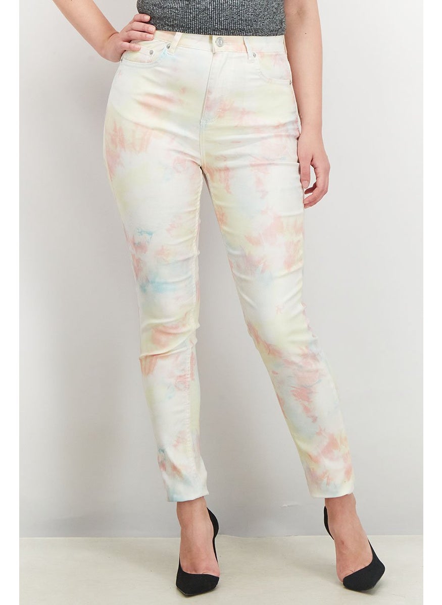 French Connection - Women Skinny Tie Dye Jeans, Yellow and Pink - Image 1