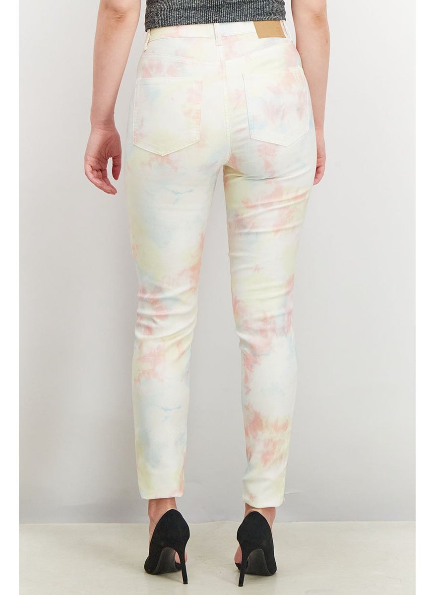 French Connection - Women Skinny Tie Dye Jeans, Yellow and Pink - Image 1
