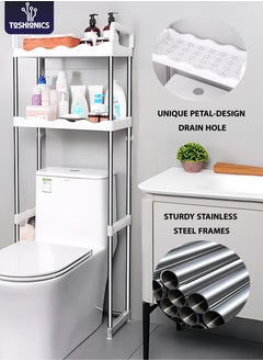 Toshionics 3-Tier Over the Toilet Storage Rack 10kg Capacity Space Saver Layer Shelves with Draining Holes Rustproof Stainless Steel Adjustable Bathroom Stand Organizer Easy to Assemble, White  - Image 2
