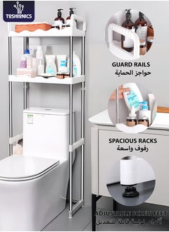 Toshionics 3-Tier Over the Toilet Storage Rack 10kg Capacity Space Saver Layer Shelves with Draining Holes Rustproof Stainless Steel Adjustable Bathroom Stand Organizer Easy to Assemble, White  - Image 5