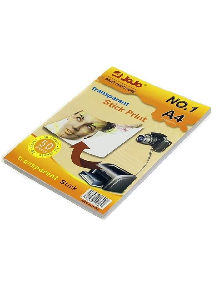 JOJO Jojo Transparency Clear High Glossy A4 Sticker Labels Synthetic Paper Label Inkjet Clear Label Sheets for Inkjet Printer- 50 sheets Pack [EBOS-ST026B]  - Image 1
