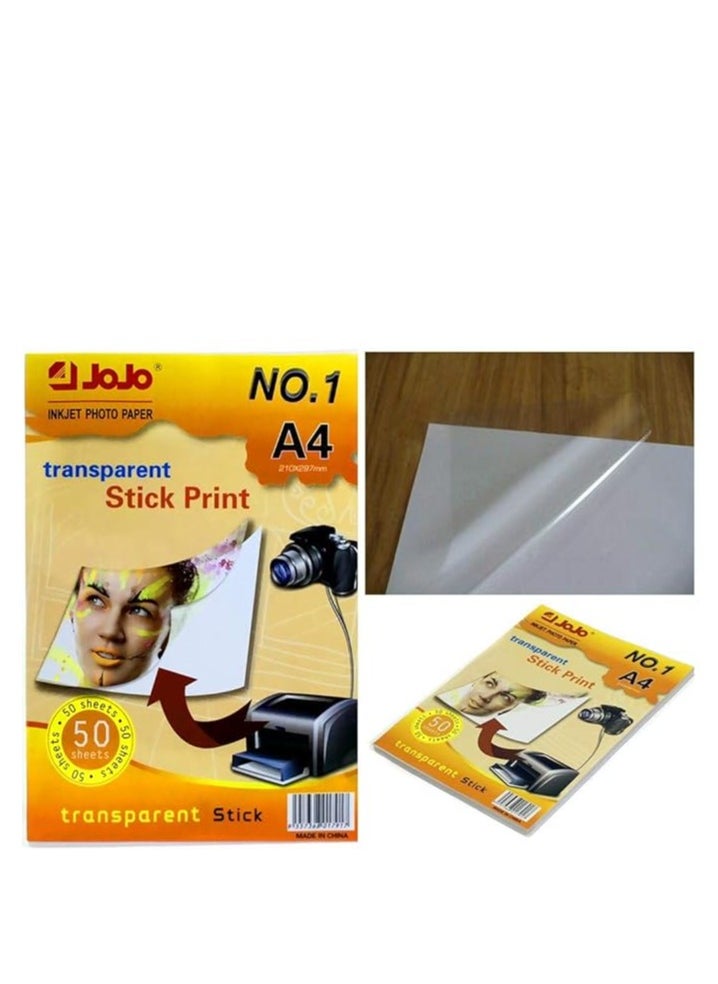 JOJO Jojo Transparency Clear High Glossy A4 Sticker Labels Synthetic Paper Label Inkjet Clear Label Sheets for Inkjet Printer- 50 sheets Pack [EBOS-ST026B]  - Image 2