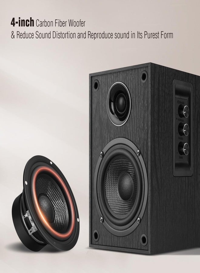 Elimavi Powered Bluetooth Bookshelf Speakers, Record Player Speakers with 4" Carbon Fiber Woofer and a 1" Silk Dome Tweeter - BT5.3, USB-C, RCA Inputs for TV, PC, Studio Monitor, Black - Image 3