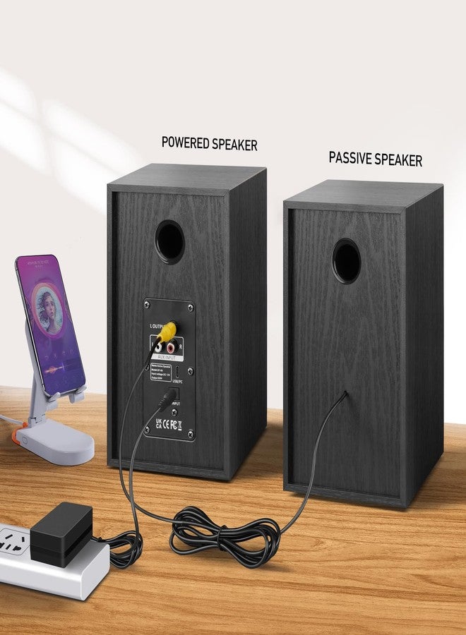 Elimavi Powered Bluetooth Bookshelf Speakers, Record Player Speakers with 4" Carbon Fiber Woofer and a 1" Silk Dome Tweeter - BT5.3, USB-C, RCA Inputs for TV, PC, Studio Monitor, Black - Image 2