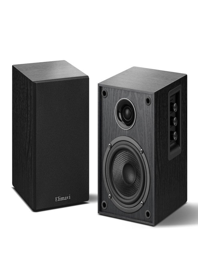 Elimavi Powered Bluetooth Bookshelf Speakers, Record Player Speakers with 4" Carbon Fiber Woofer and a 1" Silk Dome Tweeter - BT5.3, USB-C, RCA Inputs for TV, PC, Studio Monitor, Black - Image 1