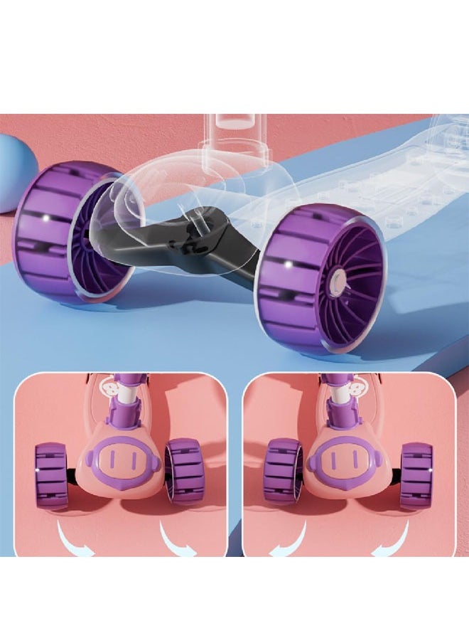 Generic - 3 In 1 Kids Scooter with Music Light Up LED Flashing Wheels Foldable Seat Adjustable Height Lightweight Push Scooters 3 Wheeled Toddlers Folding Scooter for Boys/Girls 2-12 Years Old Pink - Image 1