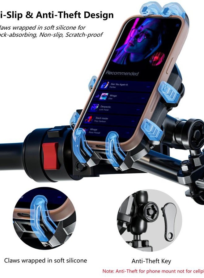 Kewig Motorcycle Phone Mount with Vibration Dampener, Anti-Shake Handlebar Cellphone Cradle with Aluminum Alloy Mount Base, Bike Phone Holder for Motorcycle Scooter ATV Fit 5.4-7.2" Smartphone - Image 3