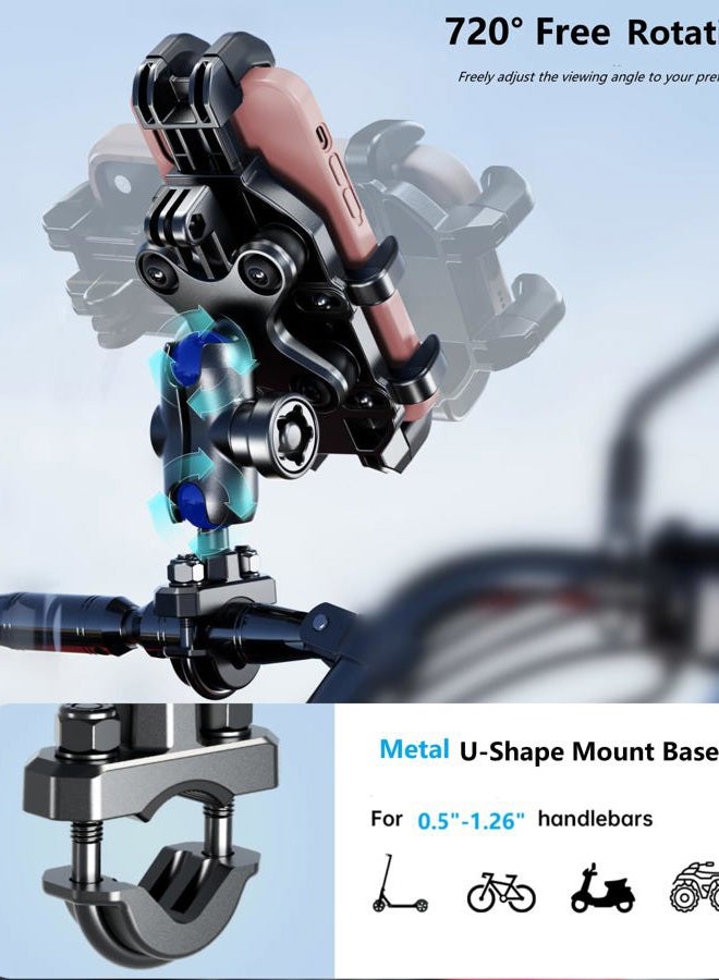 Kewig Motorcycle Phone Mount with Vibration Dampener, Anti-Shake Handlebar Cellphone Cradle with Aluminum Alloy Mount Base, Bike Phone Holder for Motorcycle Scooter ATV Fit 5.4-7.2" Smartphone - Image 4