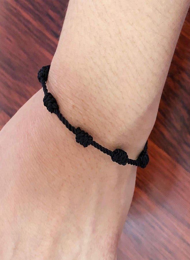 YouU Set of 5 Handmade Rosary Cross Bracelets Adjustable Pulseras Decenarios (Black) - Image 5