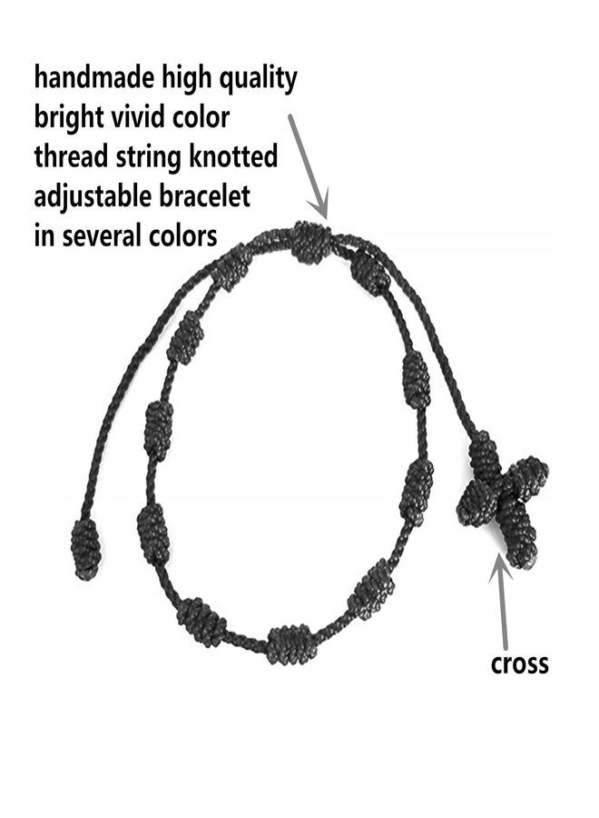 YouU Set of 5 Handmade Rosary Cross Bracelets Adjustable Pulseras Decenarios (Black) - Image 2