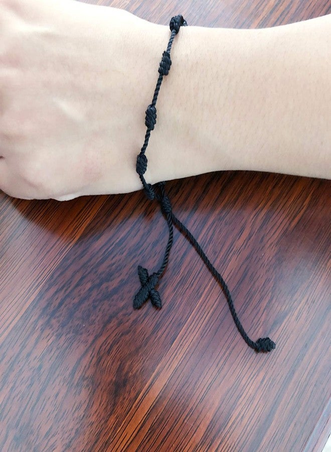 YouU Set of 5 Handmade Rosary Cross Bracelets Adjustable Pulseras Decenarios (Black) - Image 4