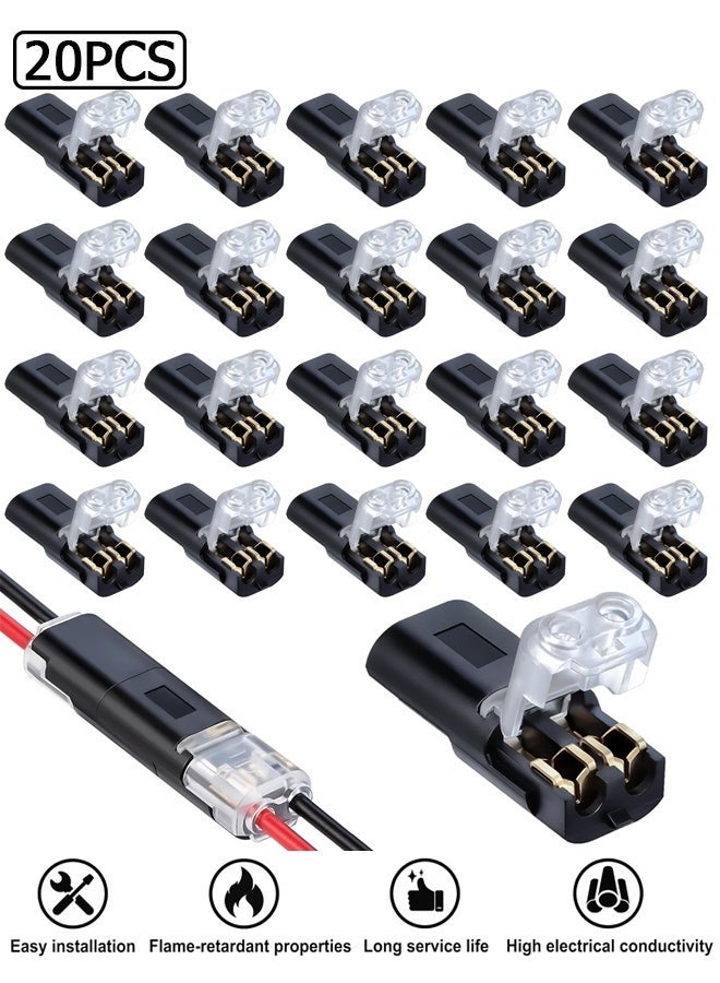 دبليو أف أف أو 20 قطعة، موصل مزدوج السلك، موصلات شريط إضاءة LED، 2 دبوس، موصلات أضواء LED، موصل سلك منخفض الجهد مع مشبك قفل، مقابس توصيل سريع، موصلات LED لأضواء الشريط، شرائط إضاءة LED، ومشاريع الأسلاك المنزلية - أسود - Image 1