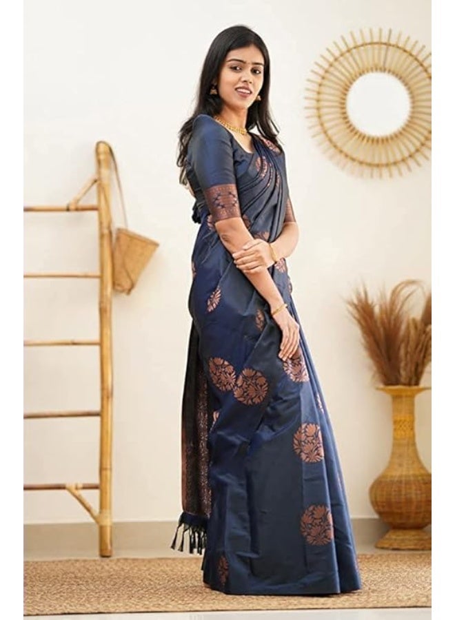 Sidhidata ساري حريري ناعم من بناراسي للنساء من سيديداتا مع قطعة بلوزة غير مخيطة (مقاس حر) - Image 4