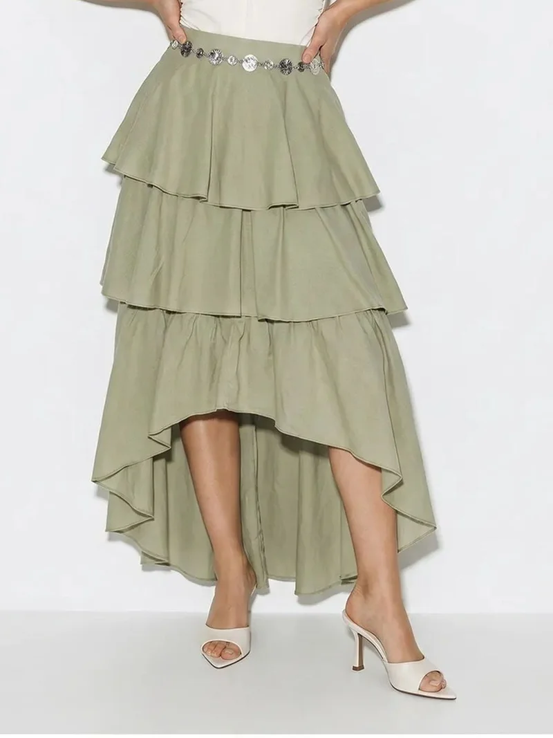 Bianco Lucci LUCCI High-Waist Cotton Poplin Midi Skirt
