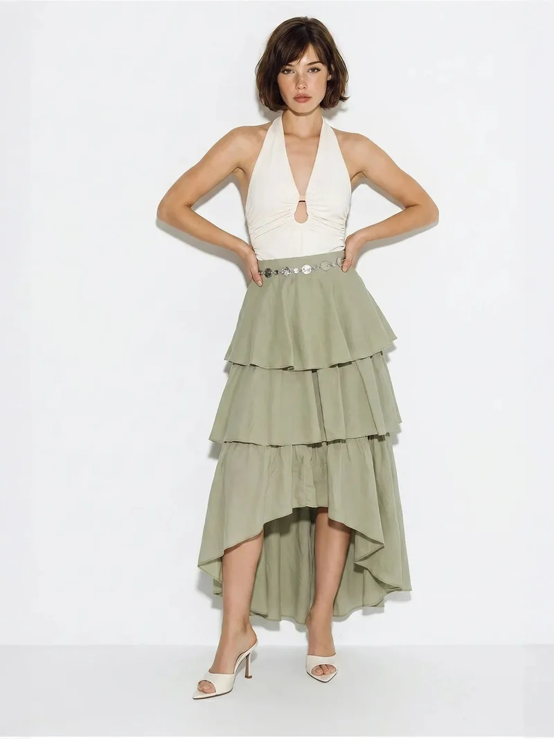 Bianco Lucci LUCCI High-Waist Cotton Poplin Midi Skirt