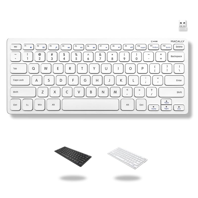 Macally Mini Compact Keyboard - Wireless Keyboards for Desktop PC, Surface, Chromebook, Notebook, Laptop Keyboard, Slim Key Board with 2.4G Wireless USB - Small Keyboard for Travel (White) - Image 1