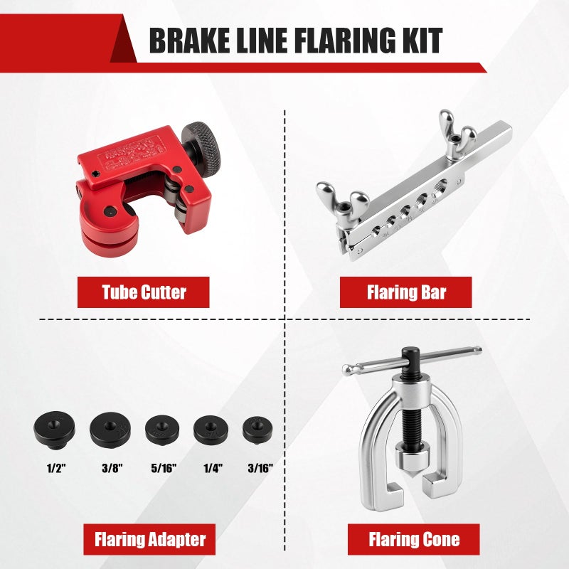Esakoya Brake Line Flaring Tool Kit with 5 Adapters, Flare Tool Kit with 45 Degrees, Double & Single Flaring Tool Kit for Brake Line, Brass Tubing, Copper and Aluminum - Image 2