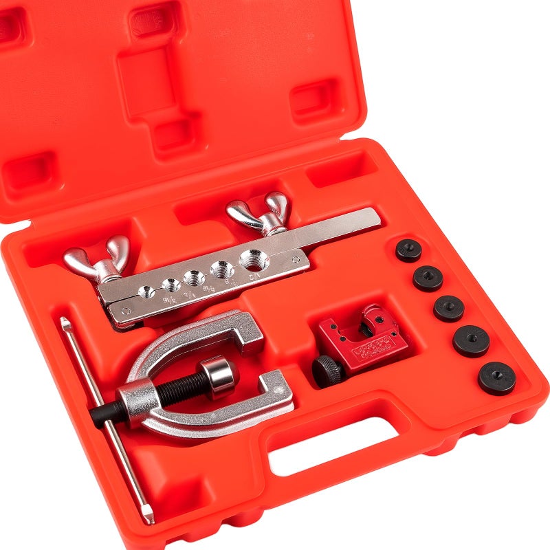 Esakoya Brake Line Flaring Tool Kit with 5 Adapters, Flare Tool Kit with 45 Degrees, Double & Single Flaring Tool Kit for Brake Line, Brass Tubing, Copper and Aluminum - Image 1