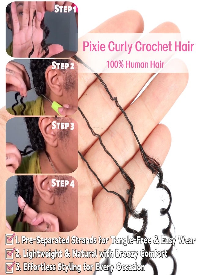 HLSK Curly Knotless Pre-Separated Crochet Hair Extensions Micro Pre Looped 100% Human Hair Natural Black 140g 22 Inch - Image 4