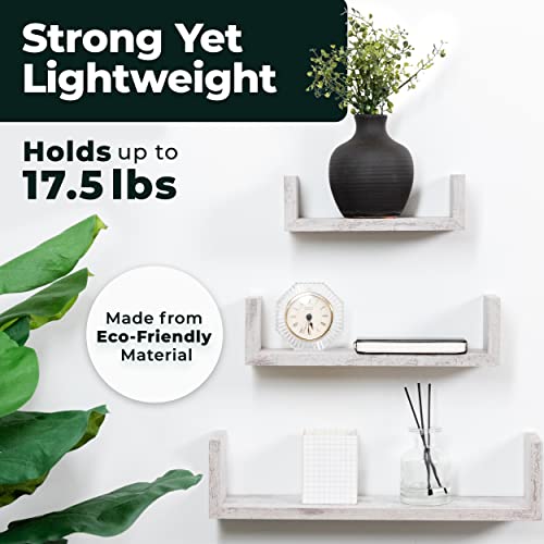 Greenco Set of 3 Floating “U” Shelves, Easy-to-Assemble Floating Wall Mount Shelves for Bedrooms and Living Rooms, Rustic White Finish - Image 3