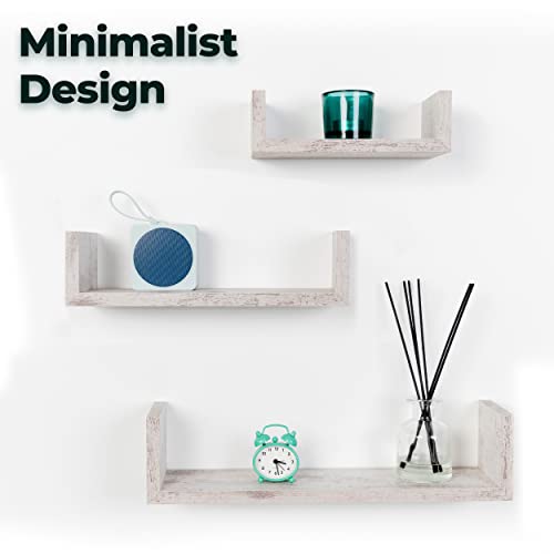 Greenco Set of 3 Floating “U” Shelves, Easy-to-Assemble Floating Wall Mount Shelves for Bedrooms and Living Rooms, Rustic White Finish - Image 4