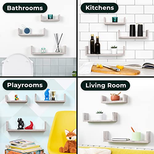 Greenco Set of 3 Floating “U” Shelves, Easy-to-Assemble Floating Wall Mount Shelves for Bedrooms and Living Rooms, Rustic White Finish - Image 5