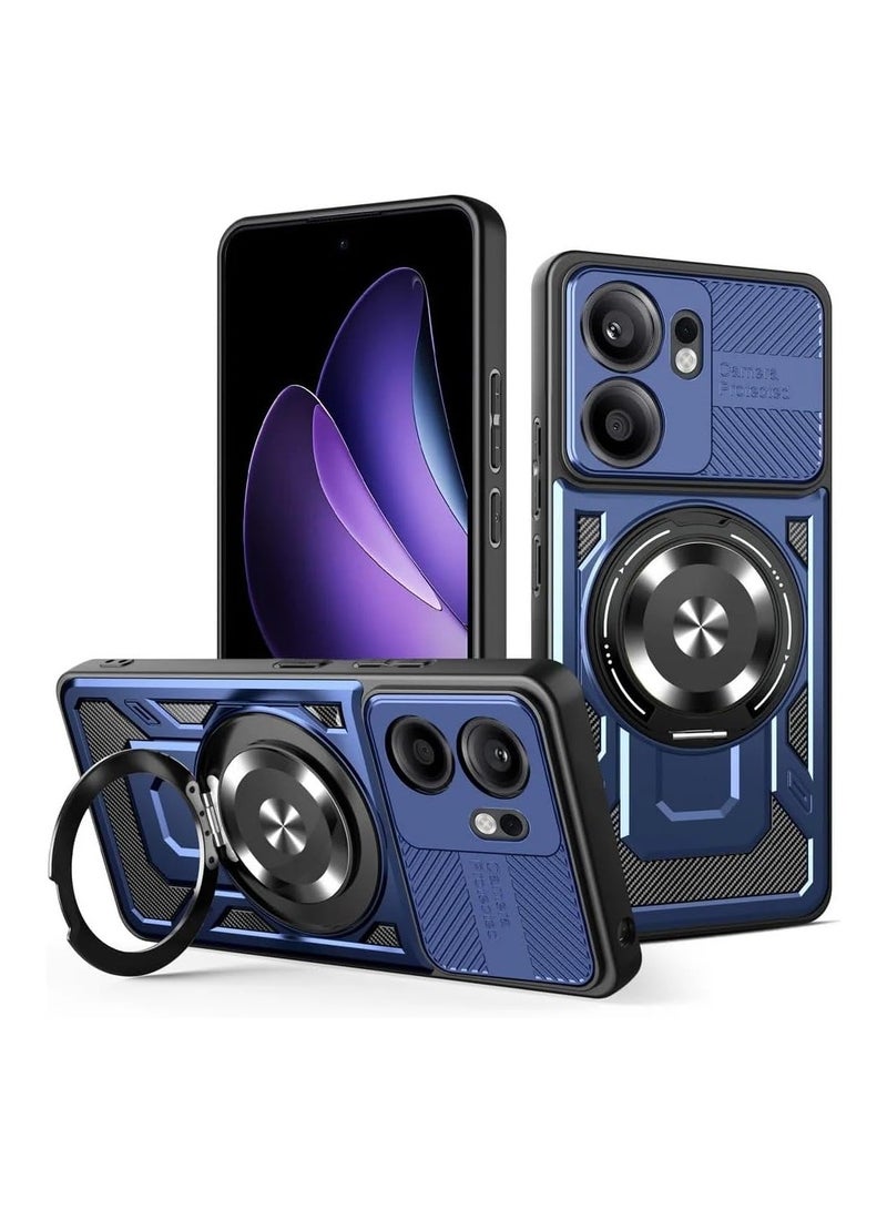 غطاء متوافق مع OPPO Reno 13F - مع حامل حلقي دوار 360°، 【متوافق مع Mag-Safe】، غطاء متين عالي التحمل