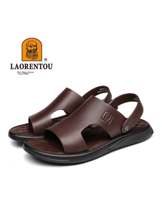 Laorentou Men's Sandals, Summer, Top-grain Leather, Breathable, Beach, Versatile, Casual Shoes, Sandals, Men's Shoes, 10965, Brown, Size 41 - Image 4
