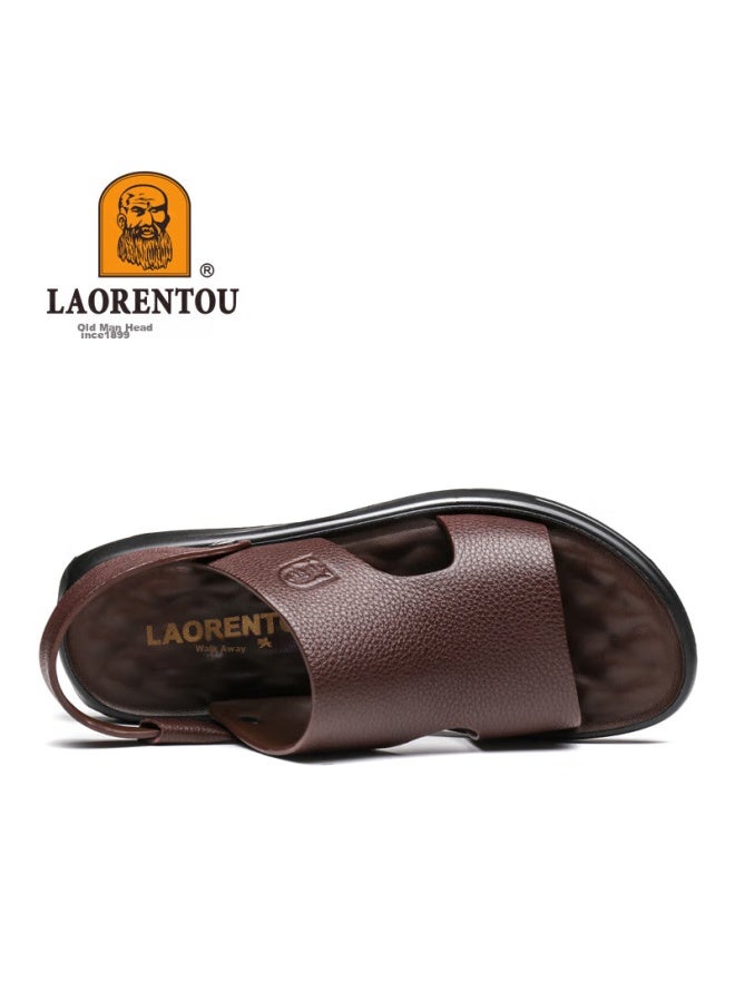 Laorentou Men's Sandals, Summer, Top-grain Leather, Breathable, Beach, Versatile, Casual Shoes, Sandals, Men's Shoes, 10965, Brown, Size 41 - Image 2