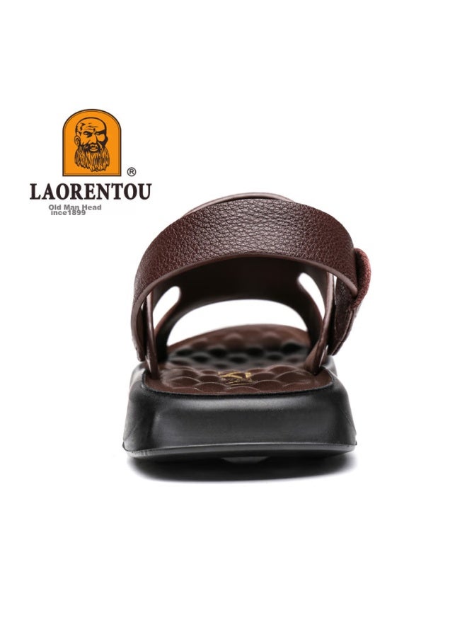 Laorentou Men's Sandals, Summer, Top-grain Leather, Breathable, Beach, Versatile, Casual Shoes, Sandals, Men's Shoes, 10965, Brown, Size 41 - Image 3