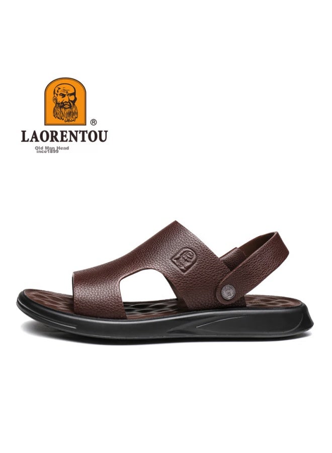 Laorentou Men's Sandals, Summer, Top-grain Leather, Breathable, Beach, Versatile, Casual Shoes, Sandals, Men's Shoes, 10965, Brown, Size 41 - Image 5