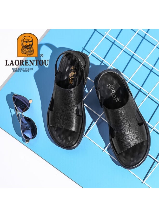 Laorentou Men's Sandals, Summer, Top-grain Leather, Breathable, Beach, Versatile, Casual Shoes, Sandals, Men's Shoes, 10965, Brown, Size 41 - Image 1