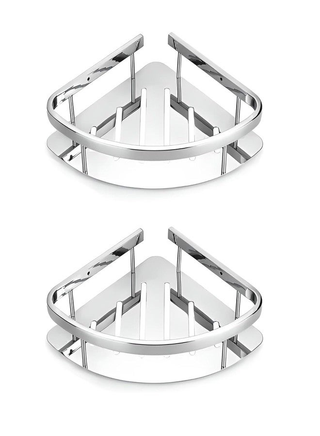 FOLX FBA71 304 Stainless Steel Wall Monted Bathroom Shelf Organizer/Shelf for Bathroom/Kitchen Shelves/Wall - Chrome (2, Corner Shelf) - Image 1