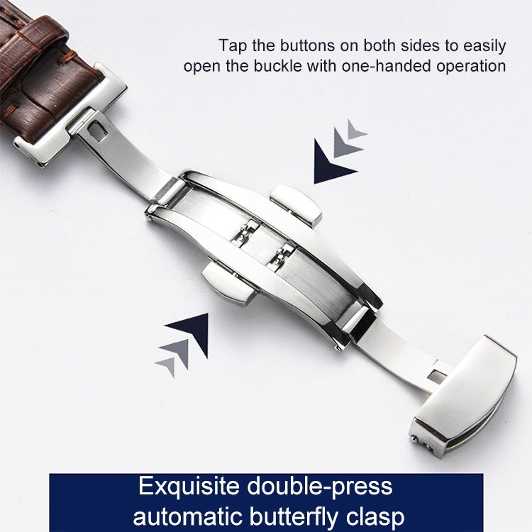 18Mm Classic Cowhide Leather Gold erfly Buckle Watch Band(Black) - Image 4