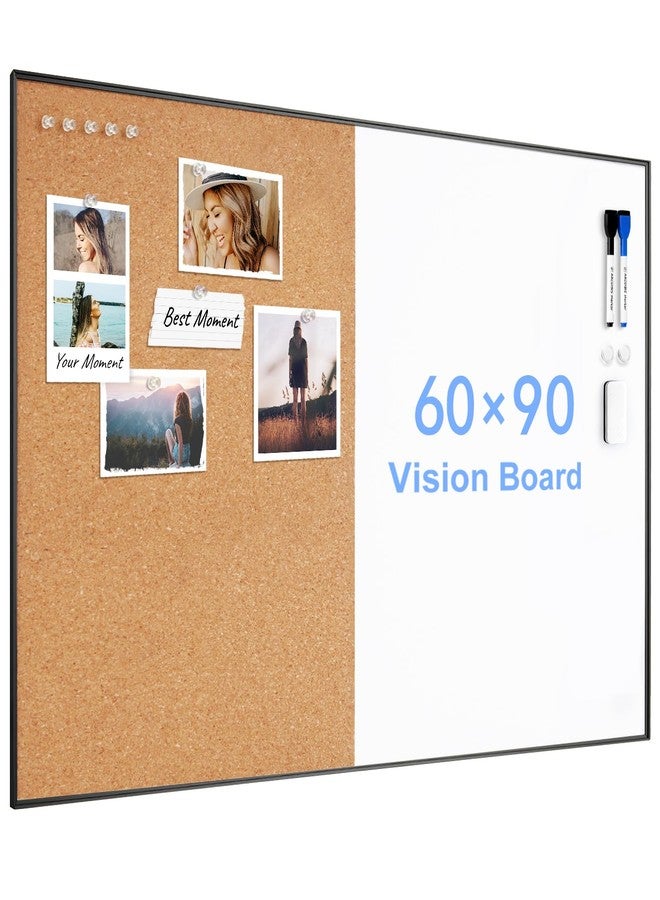 ARCOBIS Cork Board White Board Combo, 36 x 24 Inch Bulletin Board, Magnetic Dry Erase Board & Corkboard for Wall, Vision Board for Home, Office, School, Black Frame - Image 1