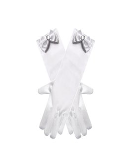 Loquat Girls' Spring and Autumn Long Gloves White  - Image 2