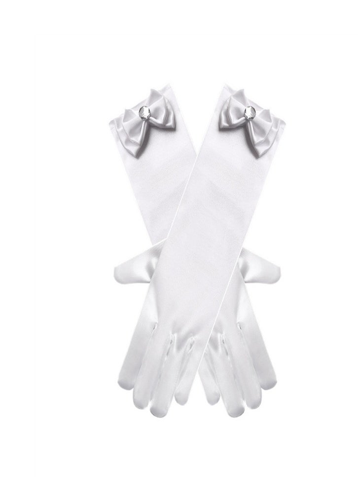 Loquat Girls' Spring and Autumn Long Gloves White  - Image 2
