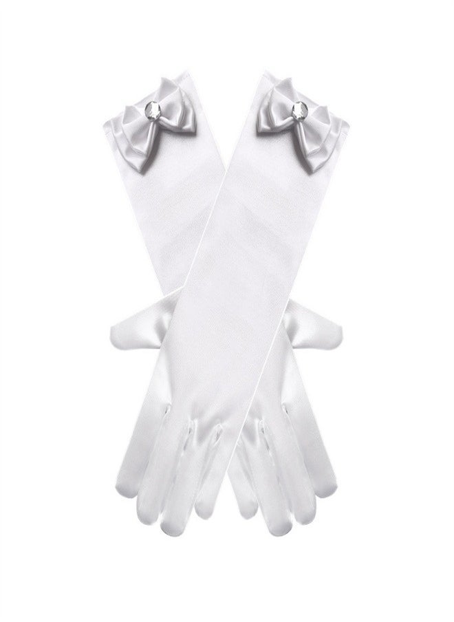 Loquat Girls' Spring and Autumn Long Gloves White  - Image 1