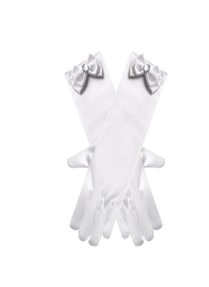 Loquat Girls' Spring and Autumn Long Gloves White  - Image 3