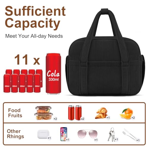 KUBYA Corduroy Lunch Box Lunch Bag for Women Men Cute Strawberry Small Insulated Reusable Work Leakproof Simple Lunch Boxes Tote Bag Adults Cooler Bag - Image 3