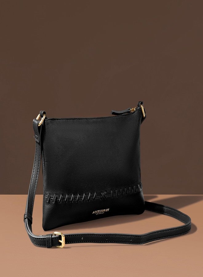 Accessorize London Women's Black Stitch Detail Sling Bag with Adjustable Strap| crossbody sling bag for women stylish|Ladies everyday use sling bag|Shoulder bag for woman - Image 3
